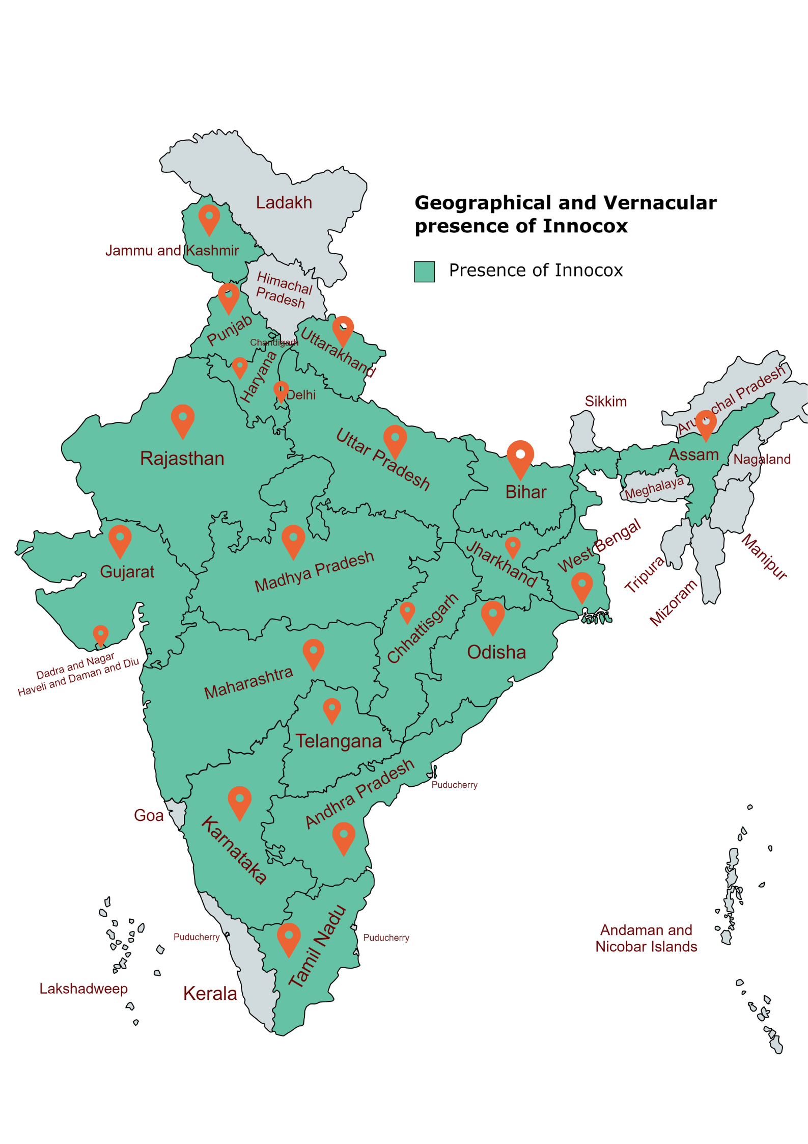 Map showing INNOCOX assessment presence across India